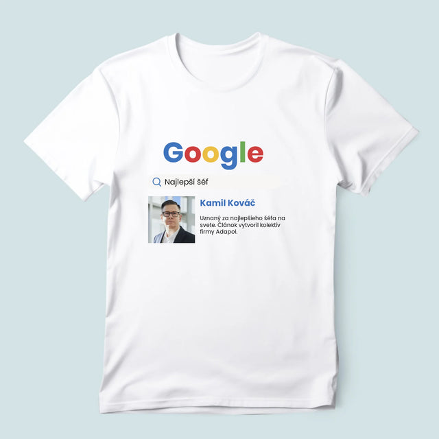 Zdjęcie i Podpis: Najlepszy Szef Wynik Google - Koszulka Męska z Nadrukiem | SK