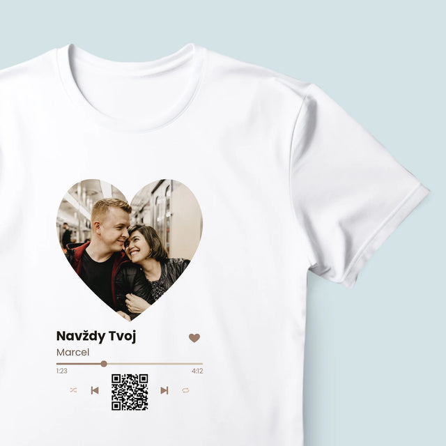 Zdjęcie i Podpis: Nasza Piosenka Serce Kod Qr - Koszulka Męska | SK
