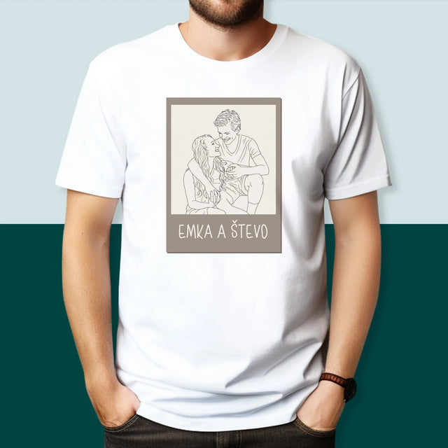 Zdjęcie i Podpis: Lineart Polaroid - Koszulka Męska z Nadrukiem | SK