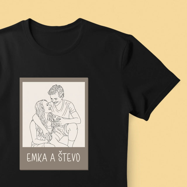 Zdjęcie i Podpis: Lineart Polaroid - Koszulka Męska z Nadrukiem | SK