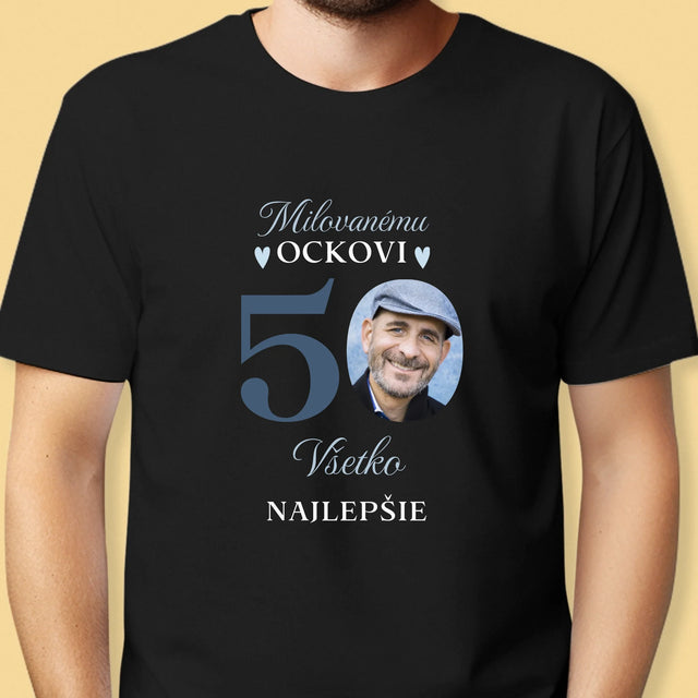 Zdjęcie I Podpis: Kochanemu Tacie Z Okazji 50 Urodzin - Koszulka Męska z Nadrukiem | SK