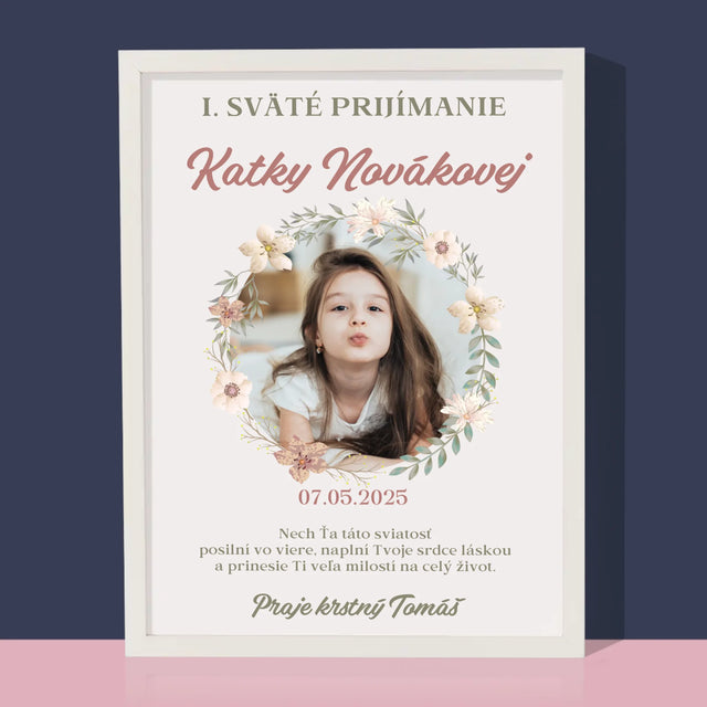 Zdjęcie i Podpis: Pierwsza Komunia Kwiaty - Wydruk Obramowany | SK