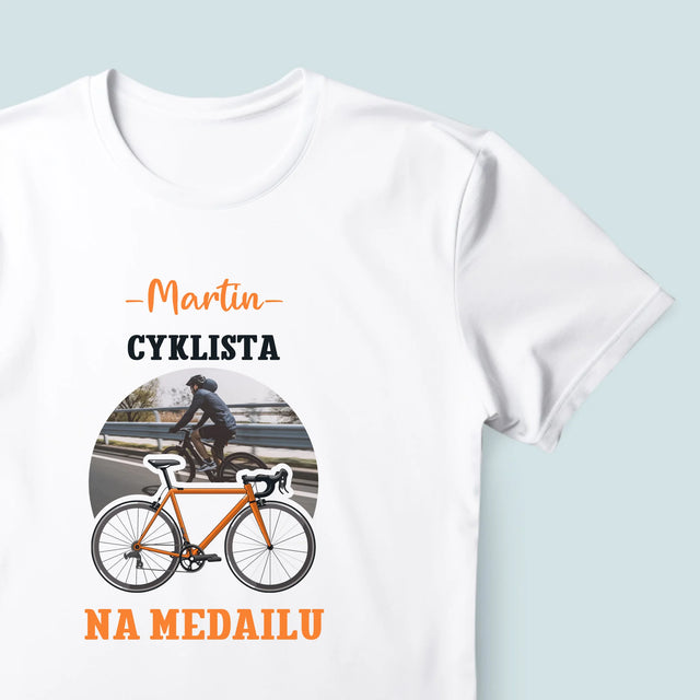 Zdjęcie I Podpis: Rowerzysta Na Medal - Koszulka Męska z Nadrukiem | SK