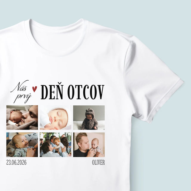 Fotokolaż: Nasz Pierwszy Dzień Taty Serce - Koszulka Męska z Nadrukiem | SK