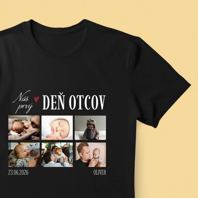 Fotokolaż: Nasz Pierwszy Dzień Taty Serce - Koszulka Męska z Nadrukiem | SK